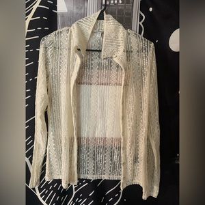 WOMEN'S LACE BUTTON FRONT SHEER LONG SLEEVE SHIRT